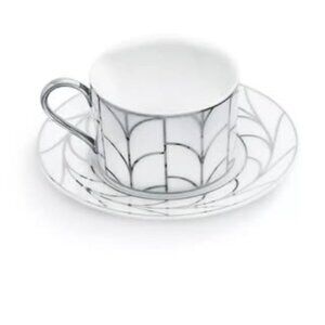 Tiffany & Co Wheat Leaf Tea Cup And Saucer White/Platinum -NIB